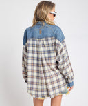 ONE TEASPOON OVERSIZED FLANNEL SHIRT - BLUE WHITE