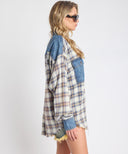 ONE TEASPOON OVERSIZED FLANNEL SHIRT - BLUE WHITE