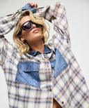 ONE TEASPOON OVERSIZED FLANNEL SHIRT - BLUE WHITE