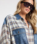 ONE TEASPOON OVERSIZED FLANNEL SHIRT - BLUE WHITE