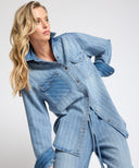 ONE TEASPOON DISTRESSED EVERYDAY DENIM SHIRT - BLU STRIPE