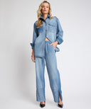 ONE TEASPOON DISTRESSED EVERYDAY DENIM SHIRT - BLU STRIPE
