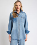 ONE TEASPOON DISTRESSED EVERYDAY DENIM SHIRT - BLU STRIPE