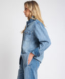 ONE TEASPOON DISTRESSED EVERYDAY DENIM SHIRT - BLU STRIPE