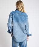 ONE TEASPOON DISTRESSED EVERYDAY DENIM SHIRT - BLU STRIPE