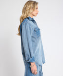 ONE TEASPOON DISTRESSED EVERYDAY DENIM SHIRT - BLU STRIPE