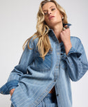 ONE TEASPOON DISTRESSED EVERYDAY DENIM SHIRT - BLU STRIPE