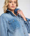 ONE TEASPOON DISTRESSED EVERYDAY DENIM SHIRT - BLU STRIPE