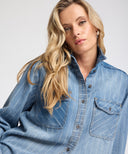 ONE TEASPOON DISTRESSED EVERYDAY DENIM SHIRT - BLU STRIPE