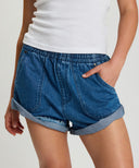 HUNTERS MID WAIST BOYFRIEND ELASTICATED - INDIGO