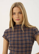 AFENDS ELODIE SEERSUCKER MINI DRESS - SHEV INDIGO CHECK