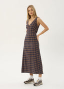AFENDS TULLY SEERSUCKER MAXI DRESS - SHEV INDIGO CHECK