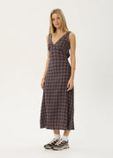 AFENDS TULLY SEERSUCKER MAXI DRESS - SHEV INDIGO CHECK