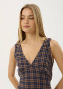 AFENDS TULLY SEERSUCKER MAXI DRESS - SHEV INDIGO CHECK