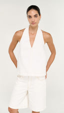 STAPLE THE LABEL NYRA DENIM HALTER TOP - WHITE