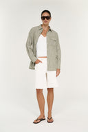 STAPLE THE LABEL LISARA OVERSIZED SHIRT - KHAKI WHITE STRIPE