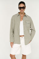 STAPLE THE LABEL LISARA OVERSIZED SHIRT - KHAKI WHITE STRIPE