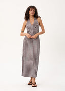 AFENDS ALEXA - HALTER MAXI DRESS - BROWN / BLUE CHECK