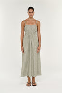 STAPLE THE LABEL LISARA MIDI DRESS - KHAKI WHITE STRIPE