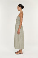 STAPLE THE LABEL LISARA MIDI DRESS - KHAKI WHITE STRIPE