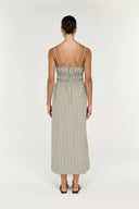 STAPLE THE LABEL LISARA MIDI DRESS - KHAKI WHITE STRIPE