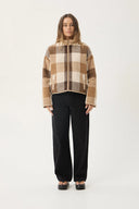 AFENDS BERLIN REVERSIBLE POLAR FLEECE JACKET - ALMOND CHECK