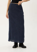 AFENDS LITA SEERSUCKER MAXI SKIRT - THEA MIDNIGHT CHECK