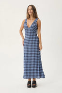 AFENDS MOUNTAINS TULLY SEERSUCKER MAXI DRESS - NAVY RED CHECK