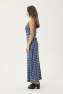 AFENDS MOUNTAINS TULLY SEERSUCKER MAXI DRESS - NAVY RED CHECK