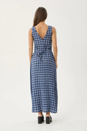 AFENDS MOUNTAINS TULLY SEERSUCKER MAXI DRESS - NAVY RED CHECK