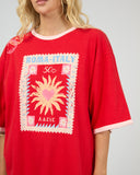 ALL ABOUT EVE POSTCARDS OVERSIZED TEE - RED