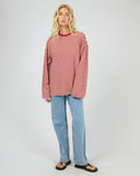 ALL ABOUT EVE PALOMA LONG SLEEVE STRIPE TEE - RUBY