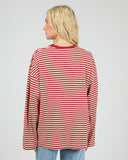 ALL ABOUT EVE PALOMA LONG SLEEVE STRIPE TEE - RUBY