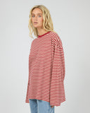 ALL ABOUT EVE PALOMA LONG SLEEVE STRIPE TEE - RUBY