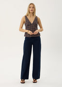 GISELLE SEERSUCKER TOP - SHEV INDIGO CHECK