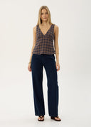 GISELLE SEERSUCKER TOP - SHEV INDIGO CHECK