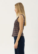 GISELLE SEERSUCKER TOP - SHEV INDIGO CHECK