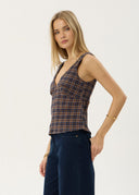 GISELLE SEERSUCKER TOP - SHEV INDIGO CHECK