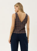 GISELLE SEERSUCKER TOP - SHEV INDIGO CHECK