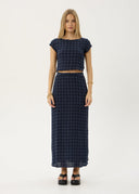 AFENDS DARCY SEERSUCKER TOP - THEA MIDNIGHT CHECK