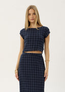 AFENDS DARCY SEERSUCKER TOP - THEA MIDNIGHT CHECK