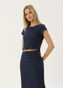 AFENDS DARCY SEERSUCKER TOP - THEA MIDNIGHT CHECK
