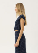 AFENDS DARCY SEERSUCKER TOP - THEA MIDNIGHT CHECK