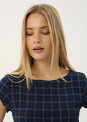 AFENDS DARCY SEERSUCKER TOP - THEA MIDNIGHT CHECK