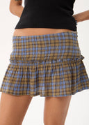 AFENDS WILLA - SEERSUCKER MINI SKIRT - CEDAR / BLUE CHECK