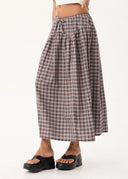 AFENDS MARLOW - MIDI SKIRT - BROWN / BLUE CHECK