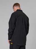 Just Another Fisherman Anchorage Shirt in black linen-cotton blend shown from back view with classic collar and button closure