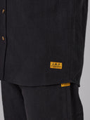 Just Another Fisherman Anchorage Shirt in black linen-cotton blend with chest pocket and yellow JAF brand label