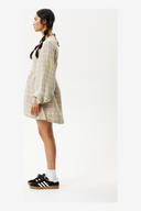 AFENDS KALI - LONG SLEEVE MINI DRESS - PISTACHIO CHECK