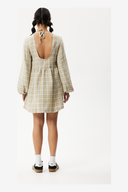 AFENDS KALI - LONG SLEEVE MINI DRESS - PISTACHIO CHECK